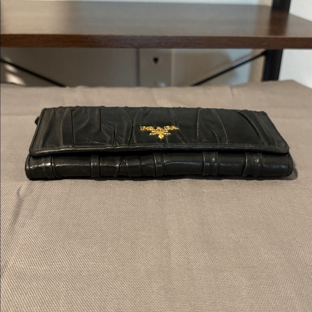 PRADA Ruched Black Long Leather Wallet - Picture 6 of 11
